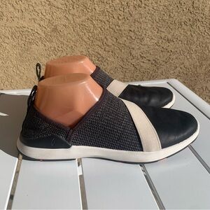 Olukai  Miki Slip black leather grey and white shoes size 8